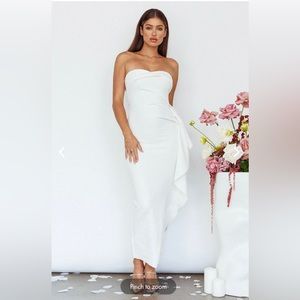 SASHA CASCADE RUFFLE MIDI DRESS WHITE